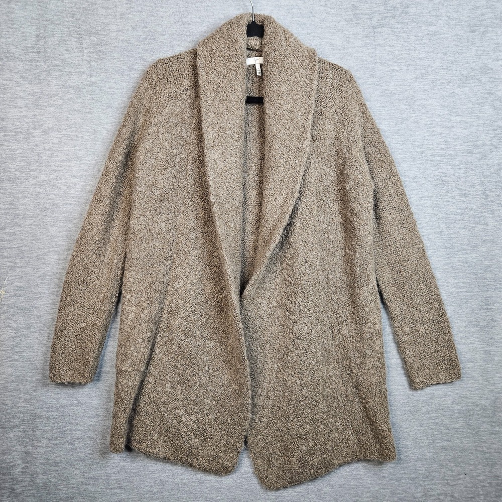 JOIE Women's Brown Beige Boucle Open Front Soft Oversized Pockets Cardigan Sz S